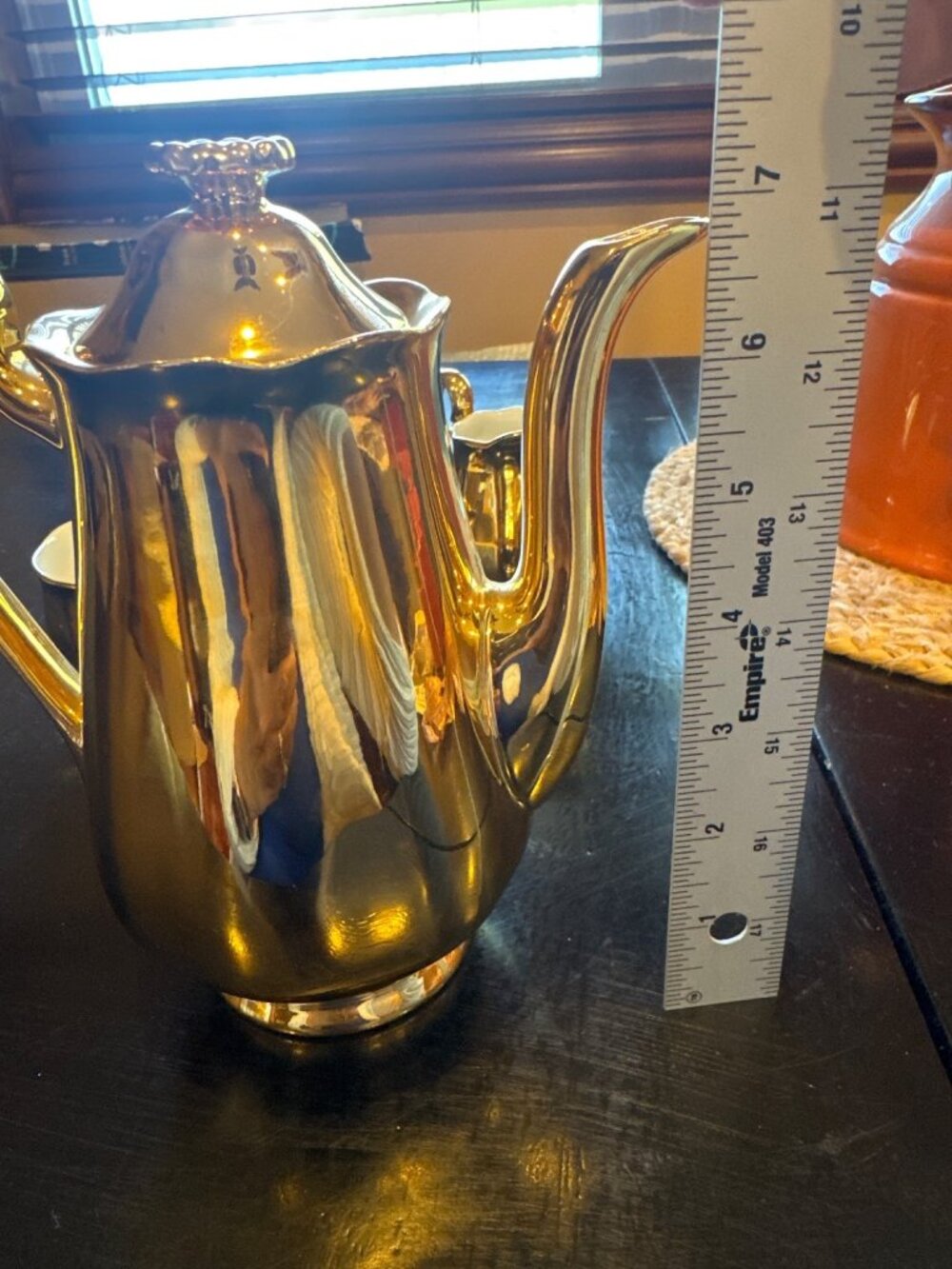 Hall Golden Glo 22K Gold Coffee Tea Set 22K Gold USA Teapot Creamer Sugar MCM - Picture 14 of 16